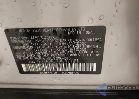 2011 Subaru Forester 2.5X из США, поврежденный, VIN JF2SHBBC3BH761681